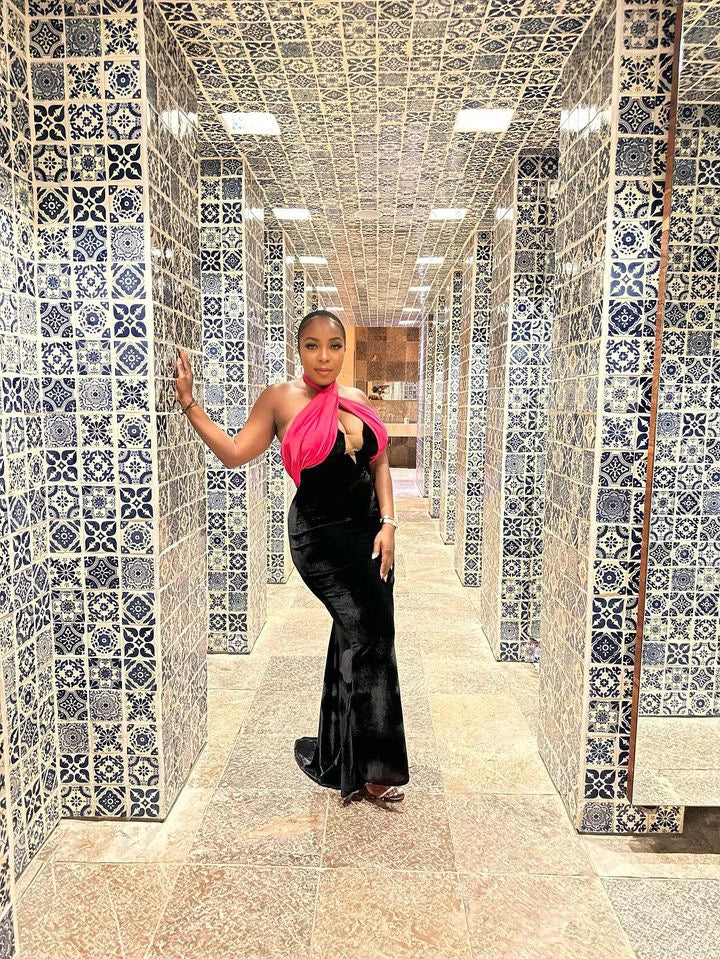 Stunning Pink and Black Evening Gown