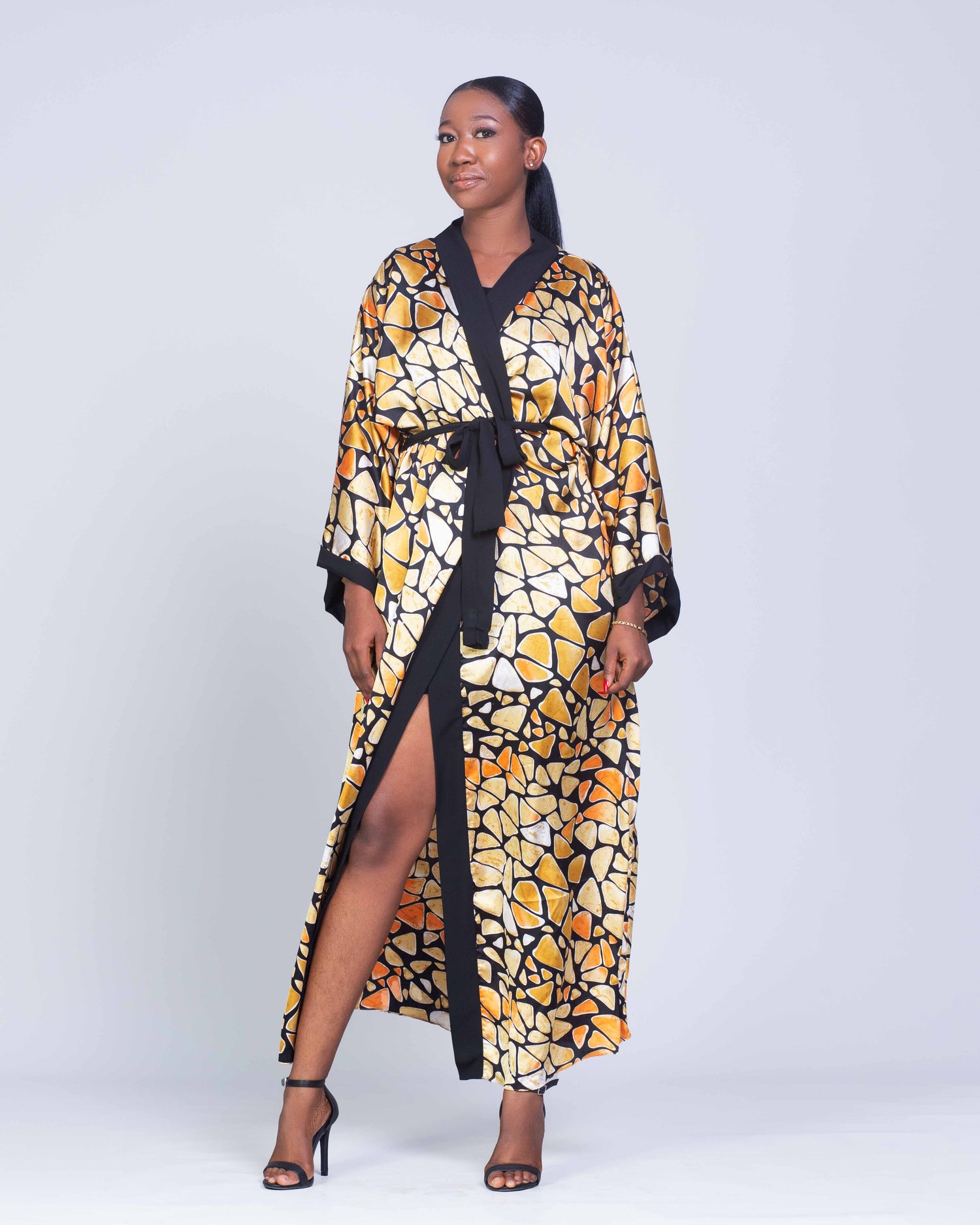 Solar Gold Kimono Dress - Elegant and Bold Statement Piece US 12 / Silk Solar Gold Kimono Dress - Elegant and Bold Statement Piece US 12 / Silk